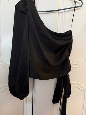 Express Black Asymmetrical One-Shoulder Wrap Skirt